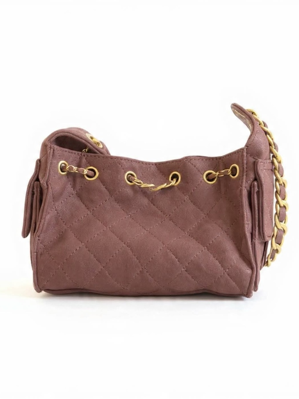 Quilted Dusty Rose Shoulder Bag with Gold Chain Accents